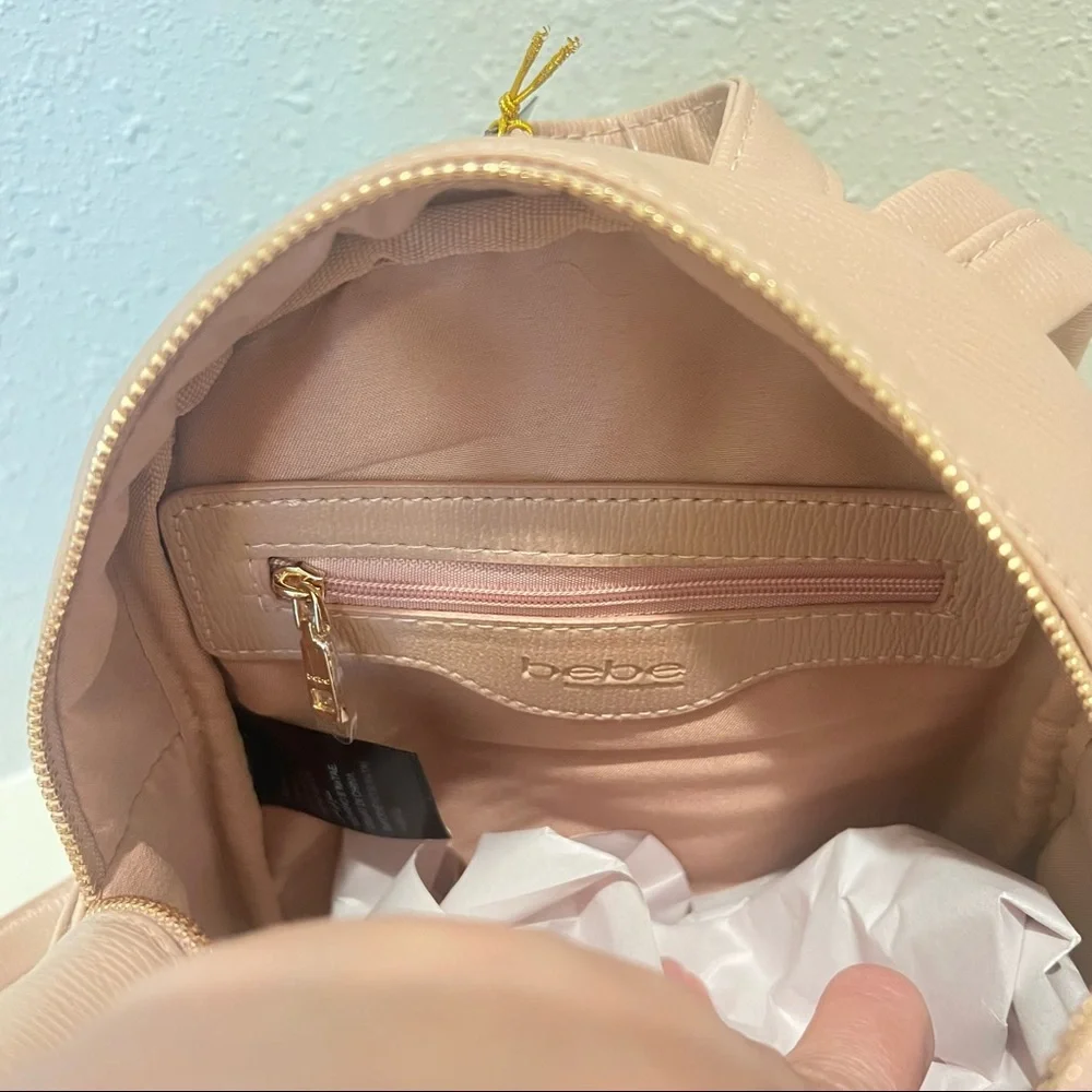 BEBE Gianna Logo Chain Women’s Blush Mini Backpack OS NWT